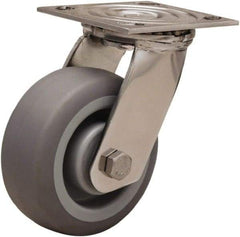 Hamilton - 5" Diam x 2" Wide x 6-1/2" OAH Top Plate Mount Swivel Caster - Rubber Mold on Polyolefin, 350 Lb Capacity, Delrin Bearing, 3-3/4 x 4-1/2" Plate - Exact Industrial Supply