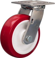 Hamilton - 6" Diam x 2" Wide x 7-1/2" OAH Top Plate Mount Swivel Caster - Polyurethane Mold on Polypropylene, 800 Lb Capacity, Delrin Bearing, 3-3/4 x 4-1/2" Plate - Exact Industrial Supply