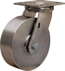 Hamilton - 6" Diam x 2" Wide x 7-1/2" OAH Top Plate Mount Swivel Caster - Forged Steel, 800 Lb Capacity, Plain Bore Bearing, 3-3/4 x 4-1/2" Plate - Exact Industrial Supply