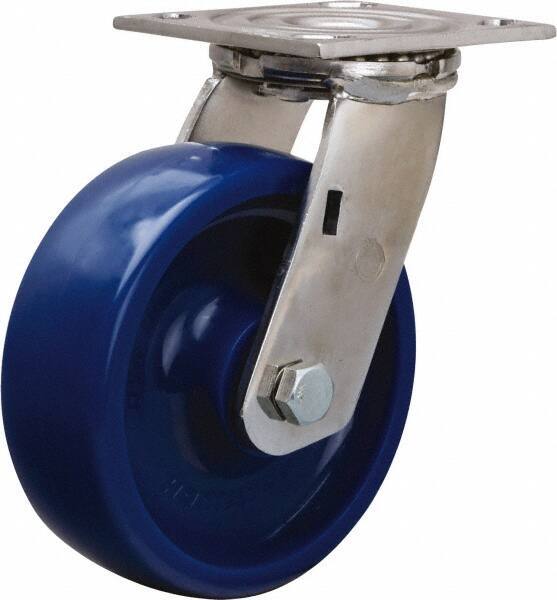 Hamilton - 6" Diam x 2" Wide x 7-1/2" OAH Top Plate Mount Swivel Caster - Polyurethane, 800 Lb Capacity, Delrin Bearing, 3-3/4 x 4-1/2" Plate - Exact Industrial Supply