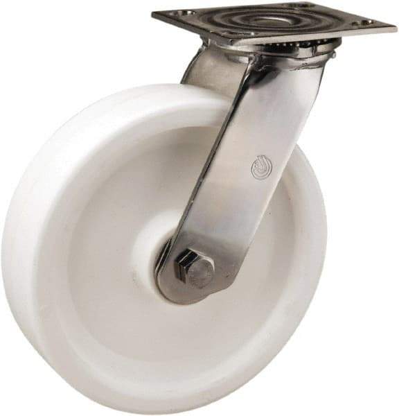 Hamilton - 8" Diam x 2" Wide x 9-1/2" OAH Top Plate Mount Swivel Caster - Polyolefin, 800 Lb Capacity, Delrin Bearing, 3-3/4 x 4-1/2" Plate - Exact Industrial Supply
