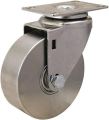 Hamilton - 4" Diam x 1-3/8" Wide x 5-1/8" OAH Top Plate Mount Swivel Caster - Forged Steel, 325 Lb Capacity, Stainless Steel Precision Ball Bearing, 2-3/8 x 3-5/8" Plate - Exact Industrial Supply