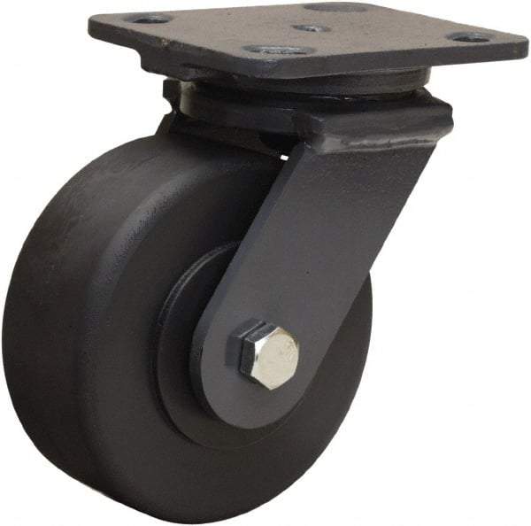 Hamilton - 5" Diam x 2" Wide x 6-1/2" OAH Top Plate Mount Swivel Caster - Nylon, 2,000 Lb Capacity, Sealed Precision Ball Bearing, 4 x 5" Plate - Exact Industrial Supply