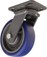 Hamilton - 6" Diam x 2" Wide x 7-1/2" OAH Top Plate Mount Swivel Caster - Polyurethane Mold onto Cast Iron Center, 960 Lb Capacity, Tapered Roller Bearing, 4 x 5" Plate - Exact Industrial Supply