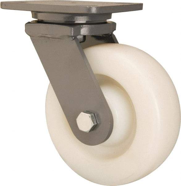Hamilton - 6" Diam x 2" Wide x 7-1/2" OAH Top Plate Mount Swivel Caster - Nylon, Sealed Precision Ball Bearing, 4 x 5" Plate - Exact Industrial Supply