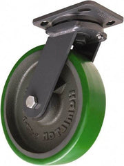 Hamilton - 8" Diam x 2" Wide x 9-1/2" OAH Top Plate Mount Swivel Caster - Polyurethane Mold onto Cast Iron Center, 1,500 Lb Capacity, Tapered Roller Bearing, 4 x 5" Plate - Exact Industrial Supply