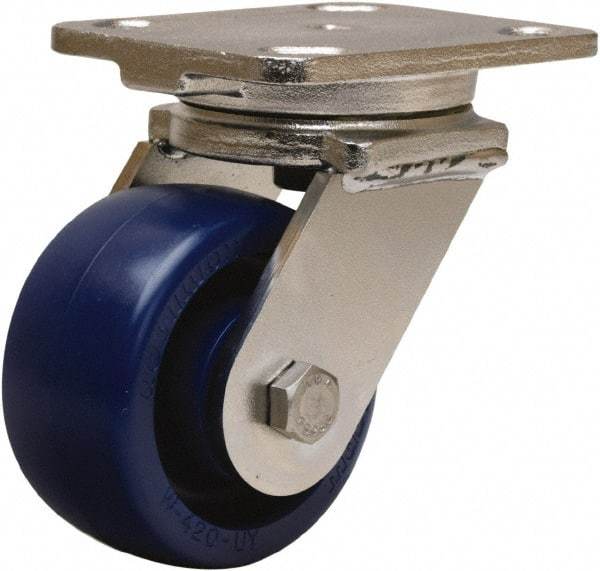 Hamilton - 4" Diam x 2" Wide x 5-5/8" OAH Top Plate Mount Swivel Caster - Polyurethane, 750 Lb Capacity, Stainless Steel Double Shielded Precision Ball Bearing, 4 x 5" Plate - Exact Industrial Supply