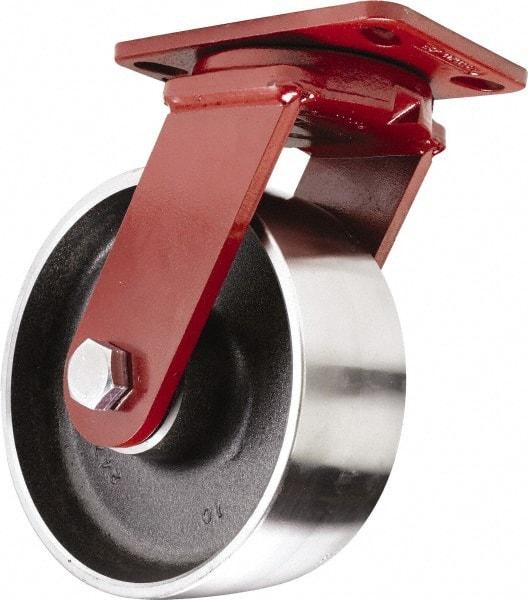 Hamilton - 8" Diam x 3" Wide x 10-1/4" OAH Top Plate Mount Swivel Caster - Forged Steel, 3,200 Lb Capacity, Sealed Precision Ball Bearing, 4-1/2 x 6-1/2" Plate - Exact Industrial Supply