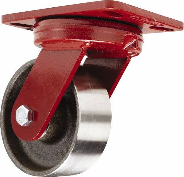 Hamilton - 5" Diam x 2" Wide x 6-3/4" OAH Top Plate Mount Swivel Caster - Forged Steel, 2,000 Lb Capacity, Sealed Precision Ball Bearing, 4-1/2 x 6-1/2" Plate - Exact Industrial Supply