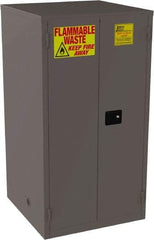 Jamco - 2 Door, 2 Shelf, Yellow Steel Double Wall Safety Cabinet for Flammable and Combustible Liquids - 65" High x 34" Wide x 34" Deep, Manual Closing Door, 3 Point Key Lock, 60 Gal Capacity - Exact Industrial Supply