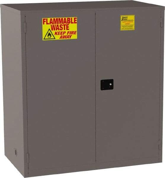 Jamco - 2 Door, 1 Shelf, Yellow Steel Double Wall Safety Cabinet for Flammable and Combustible Liquids - 65" High x 34" Wide x 59" Deep, Manual Closing Door, 3 Point Key Lock, 120 Gal Capacity - Exact Industrial Supply
