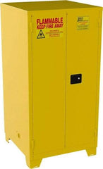 Jamco - 2 Door, 2 Shelf, Yellow Steel Double Wall Safety Cabinet for Flammable and Combustible Liquids - 70" High x 34" Wide x 34" Deep, Self Closing Door, 3 Point Key Lock, 60 Gal Capacity - Exact Industrial Supply
