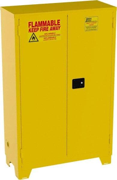 Jamco - 2 Door, 2 Shelf, Yellow Steel Double Wall Safety Cabinet for Flammable and Combustible Liquids - 70" High x 18" Wide x 43" Deep, Self Closing Door, 3 Point Key Lock, 45 Gal Capacity - Exact Industrial Supply
