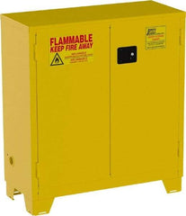 Jamco - 2 Door, 1 Shelf, Yellow Steel Double Wall Safety Cabinet for Flammable and Combustible Liquids - 49" High x 18" Wide x 43" Deep, Manual Closing Door, 3 Point Key Lock, 30 Gal Capacity - Exact Industrial Supply