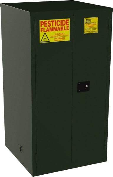 Jamco - 2 Door, 2 Shelf, Green Steel Double Wall Safety Cabinet for Flammable and Combustible Liquids - 65" High x 34" Wide x 34" Deep, Self Closing Door, 3 Point Key Lock, 60 Gal Capacity - Exact Industrial Supply