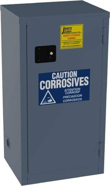 Jamco - 1 Door, 2 Shelf, Blue Steel Double Wall Safety Cabinet for Flammable and Combustible Liquids - 44" High x 18" Wide x 23" Deep, Manual Closing Door, 3 Point Key Lock, 18 Gal Capacity - Exact Industrial Supply