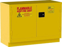Jamco - 2 Door, 1 Shelf, Yellow Steel Double Wall Safety Cabinet for Flammable and Combustible Liquids - 35" High x 22" Wide x 48" Deep, Manual Closing Door, 3 Point Key Lock, 30 Gal Capacity - Exact Industrial Supply