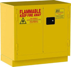 Jamco - 2 Door, 1 Shelf, Yellow Steel Double Wall Safety Cabinet for Flammable and Combustible Liquids - 35" High x 22" Wide x 36" Deep, Manual Closing Door, 3 Point Key Lock, 22 Gal Capacity - Exact Industrial Supply