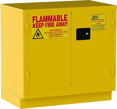 Jamco - 2 Door, 1 Shelf, Yellow Steel Double Wall Safety Cabinet for Flammable and Combustible Liquids - 35" High x 22" Wide x 36" Deep, Self Closing Door, 3 Point Key Lock, 22 Gal Capacity - Exact Industrial Supply