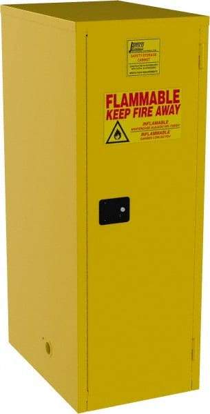 Jamco - 1 Door, 3 Shelf, Yellow Steel Double Wall Safety Cabinet for Flammable and Combustible Liquids - 65" High x 34" Wide x 23" Deep, Self Closing Door, 3 Point Key Lock, 60 Gal Capacity - Exact Industrial Supply