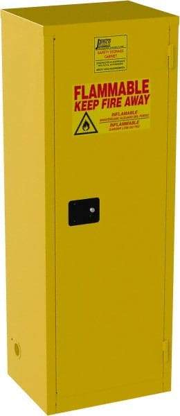 Jamco - 1 Door, 3 Shelf, Yellow Steel Double Wall Safety Cabinet for Flammable and Combustible Liquids - 65" High x 18" Wide x 23" Deep, Manual Closing Door, 3 Point Key Lock, 24 Gal Capacity - Exact Industrial Supply