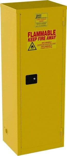 Jamco - 1 Door, 3 Shelf, Yellow Steel Double Wall Safety Cabinet for Flammable and Combustible Liquids - 65" High x 18" Wide x 23" Deep, Self Closing Door, 3 Point Key Lock, 24 Gal Capacity - Exact Industrial Supply
