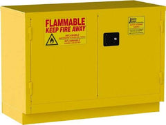 Jamco - 2 Door, 1 Shelf, Yellow Steel Double Wall Safety Cabinet for Flammable and Combustible Liquids - 35" High x 22" Wide x 48" Deep, Self Closing Door, 3 Point Key Lock, 30 Gal Capacity - Exact Industrial Supply