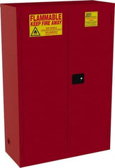 Jamco - 2 Door, 5 Shelf, Red Steel Double Wall Safety Cabinet for Flammable and Combustible Liquids - 65" High x 18" Wide x 43" Deep, Self Closing Door, 3 Point Key Lock, 72 Gal Capacity - Exact Industrial Supply