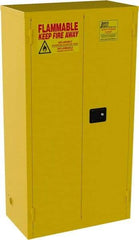 Jamco - 2 Door, 3 Shelf, Yellow Steel Double Wall Safety Cabinet for Flammable and Combustible Liquids - 65" High x 18" Wide x 34" Deep, Self Closing Door, 3 Point Key Lock, 44 Gal Capacity - Exact Industrial Supply