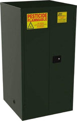 Jamco - 2 Door, 2 Shelf, Green Steel Double Wall Safety Cabinet for Flammable and Combustible Liquids - 65" High x 34" Wide x 34" Deep, Manual Closing Door, 3 Point Key Lock, 60 Gal Capacity - Exact Industrial Supply