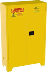 Jamco - 2 Door, 2 Shelf, Yellow Steel Double Wall Safety Cabinet for Flammable and Combustible Liquids - 70" High x 43" Wide x 18" Deep, Manual Closing Door, 3 Point Key Lock, 45 Gal Capacity - Exact Industrial Supply