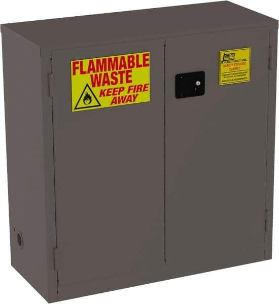 Jamco - 2 Door, 1 Shelf, Yellow Steel Double Wall Safety Cabinet for Flammable and Combustible Liquids - 44" High x 18" Wide x 43" Deep, Manual Closing Door, 3 Point Key Lock, 30 Gal Capacity - Exact Industrial Supply