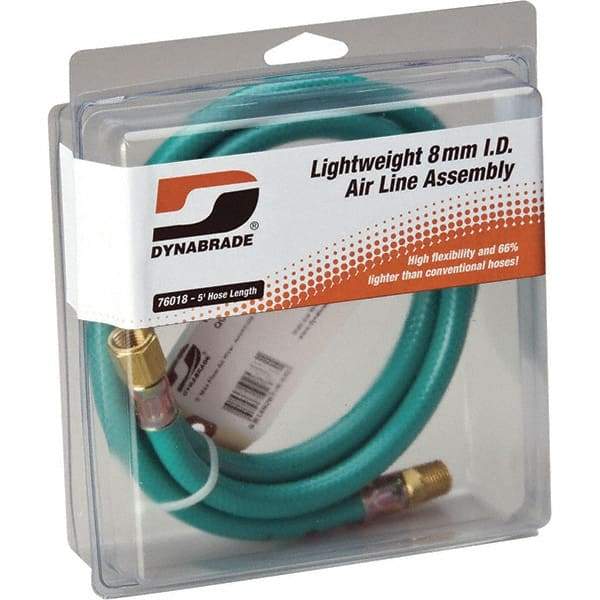 Dynabrade - 8mm ID 5' Long Hose - Male/Female Ends, 90 Working psi, Green - Exact Industrial Supply