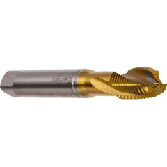Emuge - M5x0.80 Metric 3 Flute 6H Modified Bottoming Spiral Flute Tap - Cobalt, TiN Finish, 70mm OAL, Right Hand Flute, Right Hand Thread, Series Rekord DF - Exact Industrial Supply
