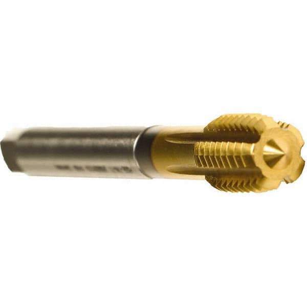 Emuge - 5/8-18 UNF 2BX Modified Bottoming Thread Forming Tap - Cobalt, TiN Finish, 3.937" OAL, 0.591" Thread Length, Right Hand Thread, Series Druck - Exact Industrial Supply