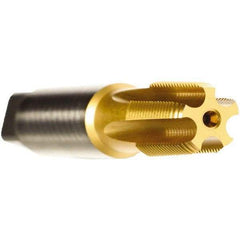 Emuge - 2 - 11-1/2 NPT Thread, 7 Flute Standard Pipe Tap - 7-7/8" OAL, 1-3/4" Thread Length, 1-7/8" Shank Diam, TiN Finish, Cobalt - Exact Industrial Supply