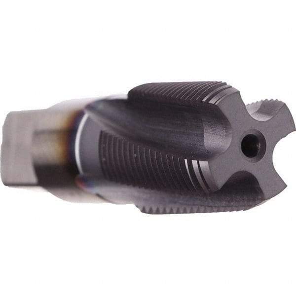 Emuge - 1-1/2 - 11-1/2 NPTF, 10° Helix, 6 Flutes, Modified Bottoming Chamfer, Bright Finish, Cobalt, Spiral Flute Pipe Tap - Right Hand Flute, 1-1/2" Shank Diam, 1-3/4" Thread Length, 1-1/8" Square Size, Series KEG - Exact Industrial Supply