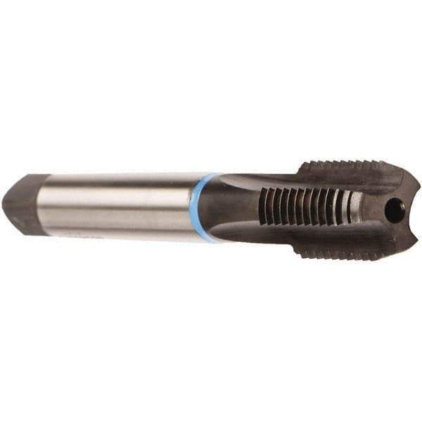 Emuge - M16x1.50 Metric Fine 6HX 4 Flute Bright Finish Solid Carbide Straight Flute Machine Tap - Modified Bottoming, Right Hand Thread, 100mm OAL, 22mm Thread Length, Oversize, Through Coolant - Exact Industrial Supply