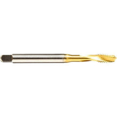 Emuge - #6-32 UNC 3 Flute 2BX Modified Bottoming Spiral Flute Tap - Cobalt, TiN Finish, 2.205" OAL, Right Hand Flute, Right Hand Thread, Series Rekord D - Exact Industrial Supply