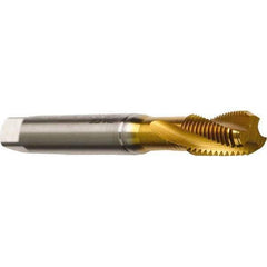 Emuge - 3/8-24 UNF 3 Flute 2B Modified Bottoming Spiral Flute Tap - Cobalt, TiN Finish, 3.937" OAL, Right Hand Flute, Right Hand Thread, Series Rekord D - Exact Industrial Supply