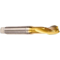 Emuge - #8-32 UNC 3 Flute 2BX Modified Bottoming Spiral Flute Tap - Cobalt, TiN Finish, 2.48" OAL, Right Hand Flute, Right Hand Thread, Series Rekord D - Exact Industrial Supply
