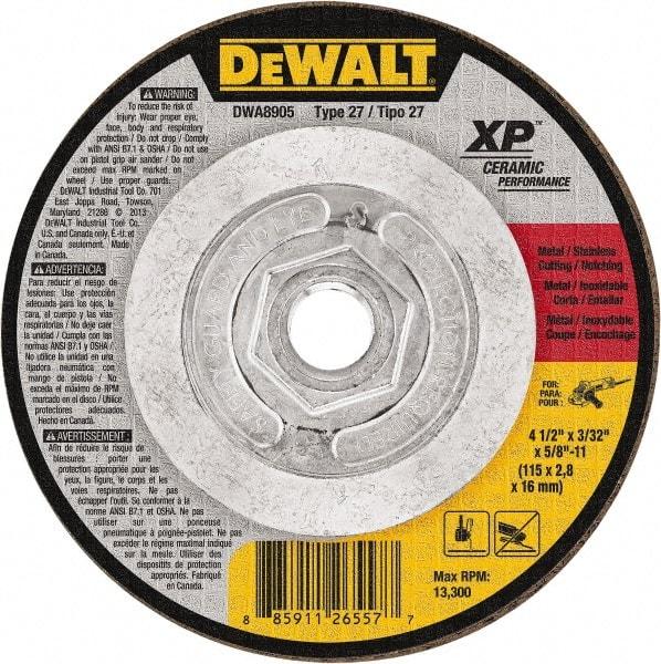 DeWALT - 24 Grit, 4-1/2" Wheel Diam, Type 27 Depressed Center Wheel - Coarse/Medium Grade, Ceramic, N Hardness, 13,300 Max RPM - Exact Industrial Supply