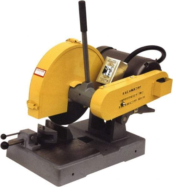 Kalamazoo - 14" Blade Diam, 1" Arbor Hole, Straight Chop & Cutoff Saw - 4,400 RPM, 5 hp, 220 Volts, 1 Phase - Exact Industrial Supply