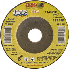 Camel Grinding Wheels - 36 Grit, 6" Wheel Diam, 3/32" Wheel Thickness, Type 27 Depressed Center Wheel - Medium Grade, Aluminum Oxide, Resinoid Bond, 10,200 Max RPM - Exact Industrial Supply
