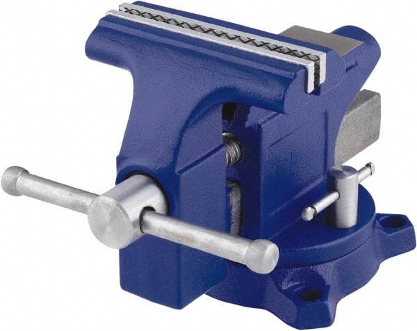 Irwin - 4-1/2" Jaw Width, 3" Opening Capacity, 2-3/8" Throat Depth, Steel Swivel Bench Vise - Bolt Down Base Attachment, Anvil - Exact Industrial Supply