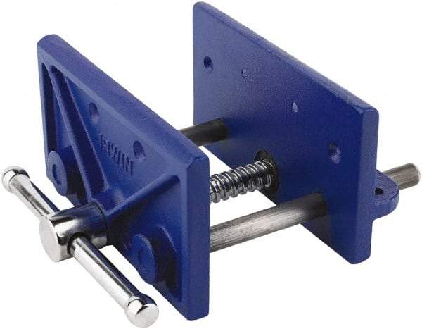 Irwin - 6-1/2" Jaw Width, 4-1/2" Jaw Opening, 2" Throat Depth, Woodworking Vise - Standard Spindle - Exact Industrial Supply