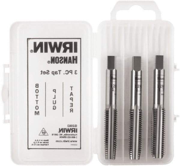 Irwin Hanson - 3/8-24 UNF, 4 Flute, Bottoming, Plug & Taper, Bright Finish, Carbon Steel Tap Set - Right Hand Cut, 2B Class of Fit, Series Hanson - Exact Industrial Supply