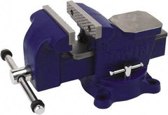 Irwin - 4" Jaw Width, 3" Opening Capacity, 2-13/64" Throat Depth, Steel Swivel Bench Vise - Bolt Down Base Attachment, Anvil - Exact Industrial Supply