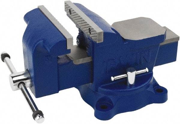 Irwin - 6" Jaw Width, 5" Opening Capacity, 3" Throat Depth, Steel Swivel Bench Vise - Bolt Down Base Attachment, Anvil - Exact Industrial Supply