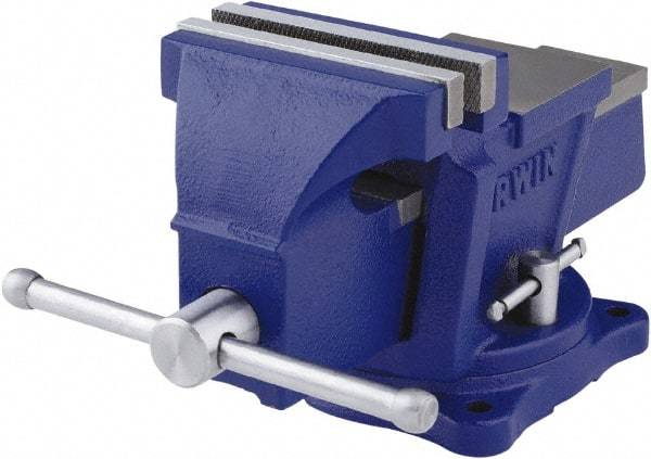 Irwin - 4" Jaw Width, 3" Opening Capacity, 2-3/8" Throat Depth, Steel Swivel Bench Vise - Bolt Down Base Attachment, Anvil - Exact Industrial Supply